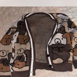 SHEIN Brown Multi-Tone Teddy Bear Knit Cardigan